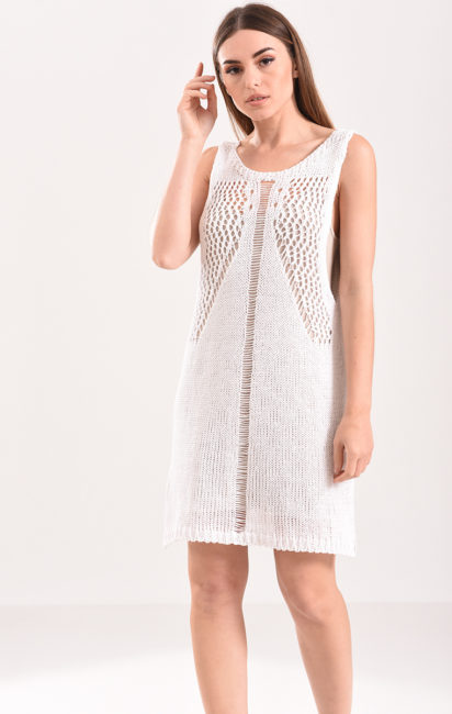 Woolnet Knitted Short Dress White